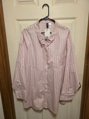 H&M Pink and White Striped Button-Down Shirt